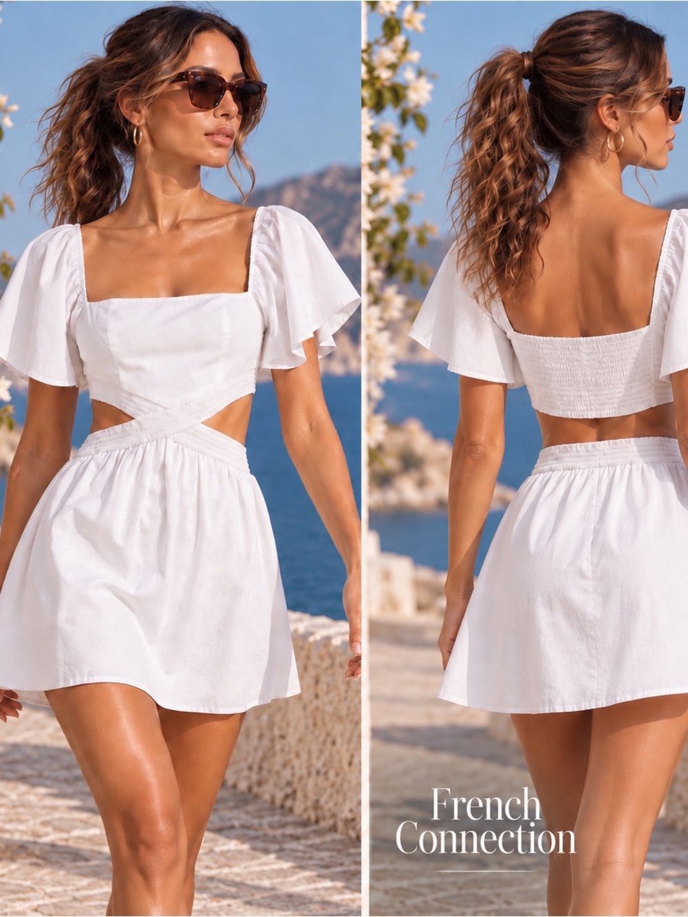 🎉SALE🎉NWT French Connection White Cutout Flutter Sleeve Dress